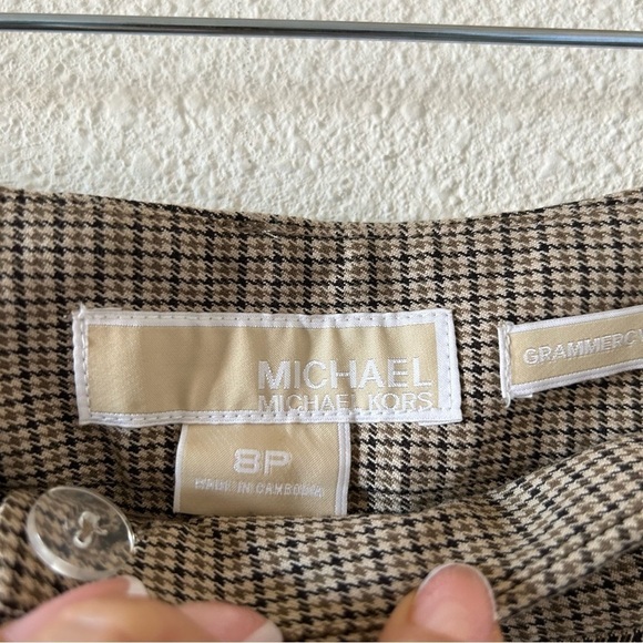 Michael Kors Grammercy Fit Slacks 8P Beige Glen Houndstooth Wide Straight Leg - Picture 8 of 11
